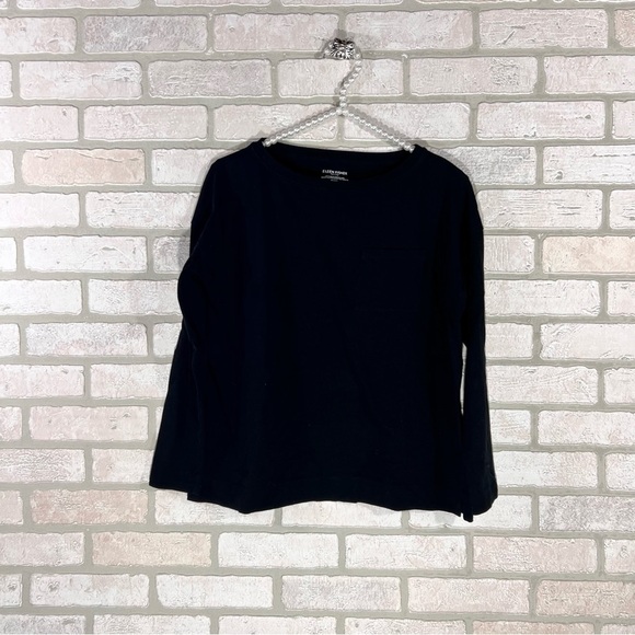 Eileen Fisher Petite Black Crewneck Long Sleeve Viscose Pocket Tee Size PP - Picture 1 of 9